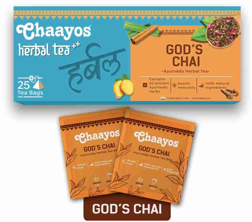 Chaayos Ayurvedic Herbal Tea (God's Chai) Tea Bags-25 Ayurvedic herbal tea for immunity | 100% Natural Immunity Booster | Detox Tea | Green Tea | Tea