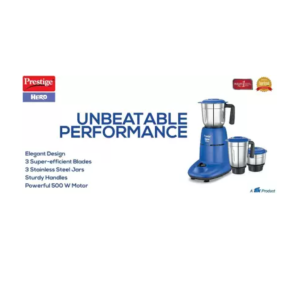 Prestige Hero 500W 3 Jar Stainless Steel Mixer 500 Mixer Grinder (3 Jars, Blue)